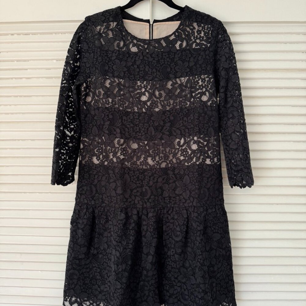 Sandro Lace & Leather Drop Waist Dress